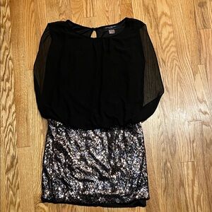 Elegant Black and Silver Sequin Mini Dress